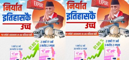निर्यातमा ऐतिहासिक उचाइ, ८१.८० प्रतिशतले वृद्धि भएको प्रधानमन्त्री ओलीको दाबी