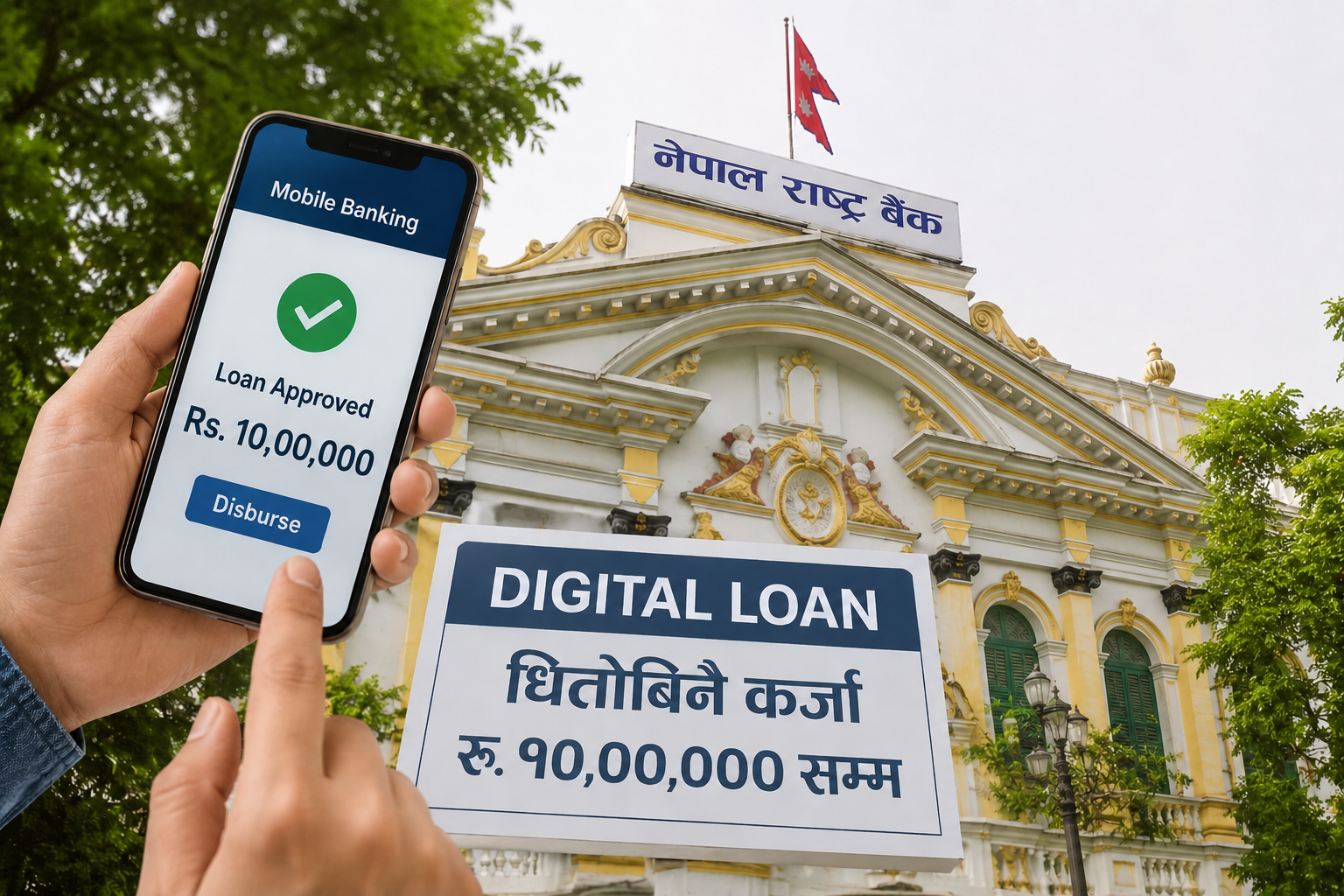 राष्ट्र बैंकको डिजिटल कदम: अब मोबाइल बैंकिङबाटै १० लाख रुपैयाँसम्म कर्जा लिन सकिने राष्ट्र बैंकको डिजिटल कदम: अब मोबाइल बैंकिङबाटै १० लाख रुपैयाँसम्म कर्जा लिन सकिने
